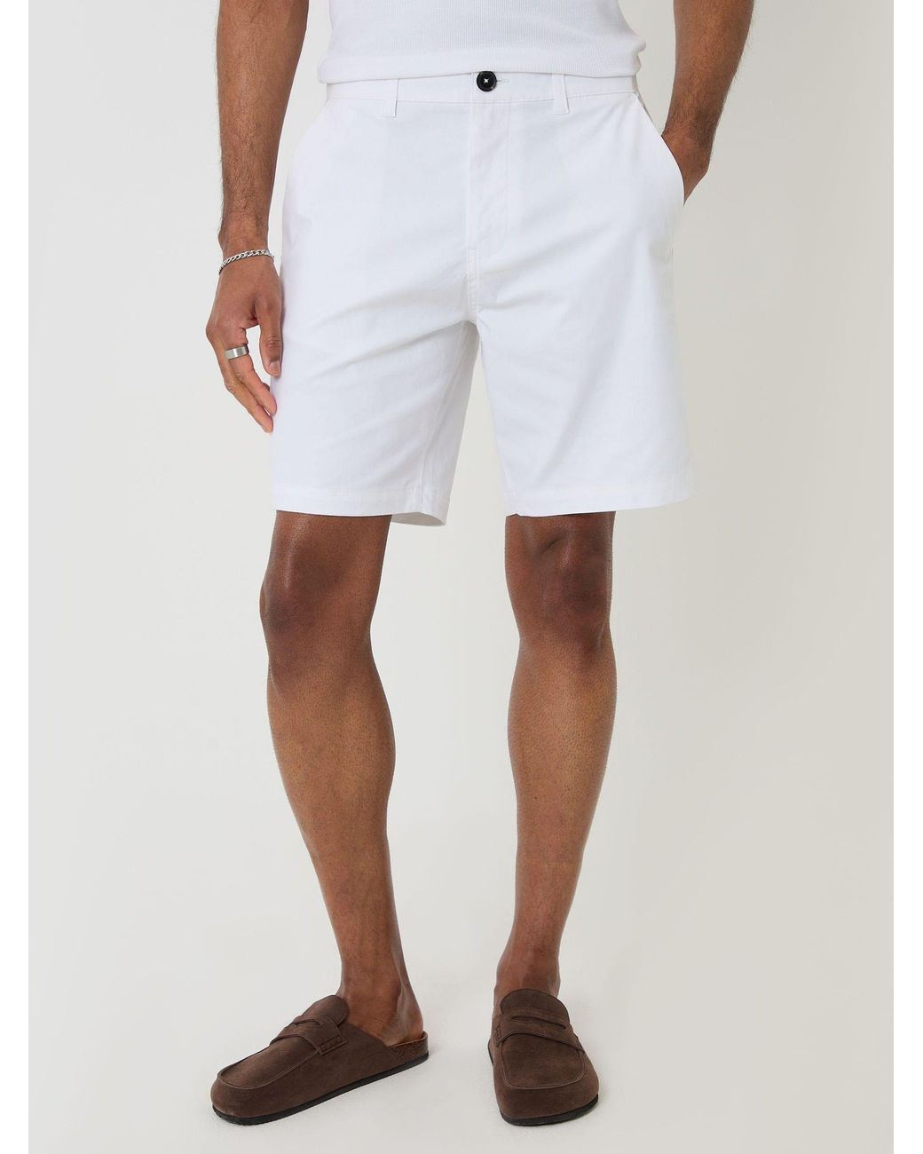 Threadbare White Stretch Chino Shorts for men