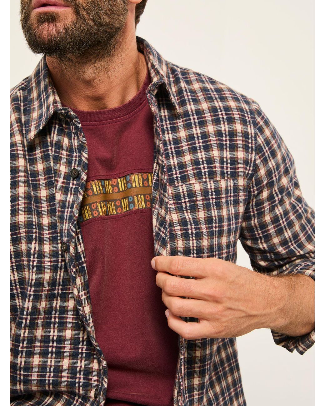 FatFace Blue Amble Long Sleeve Check Shirt for men