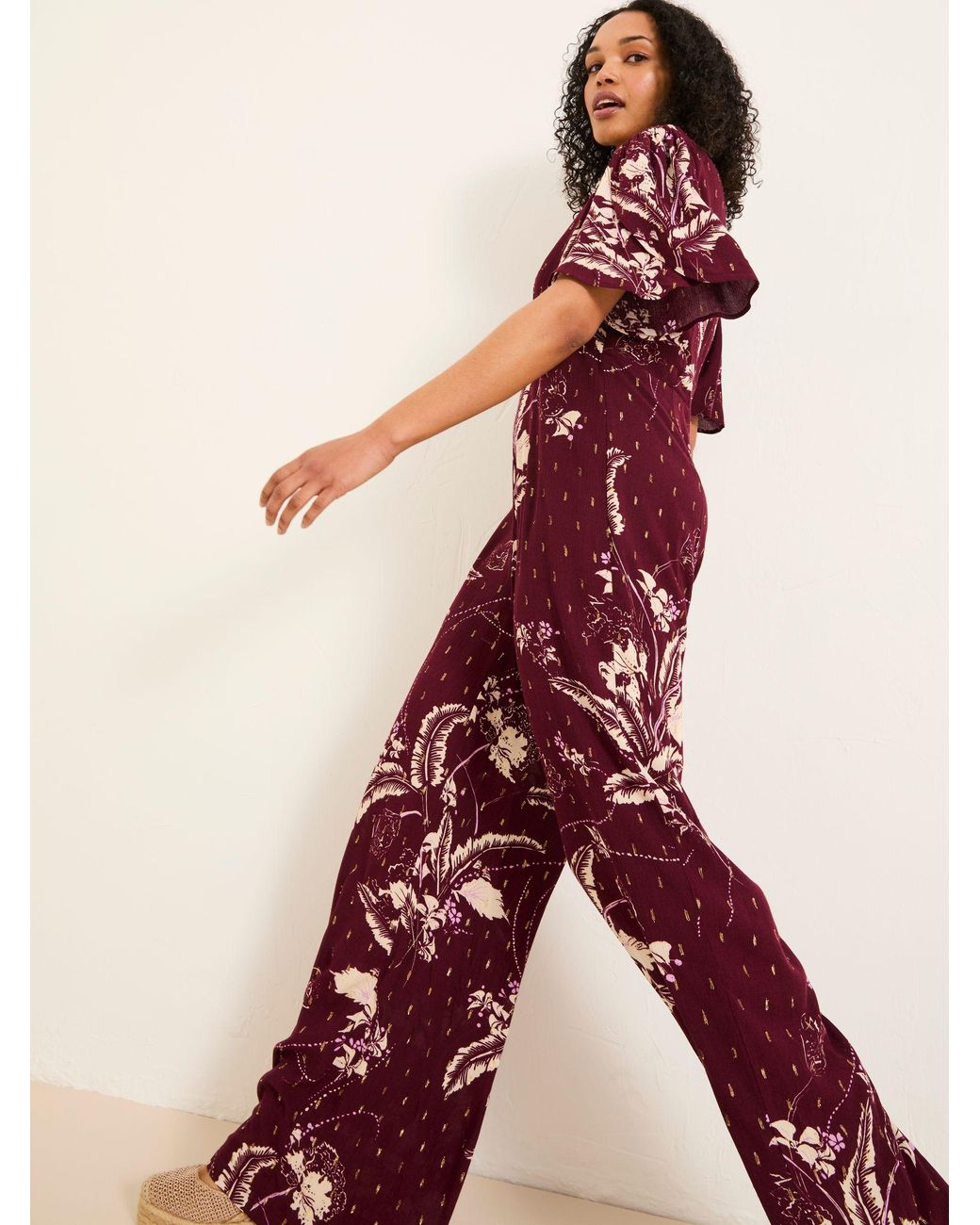 FatFace Brown Azalea Floral Print Jumpsuit