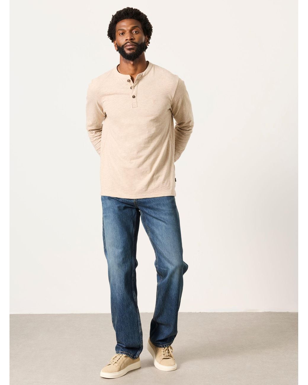 FatFace Natural Woodside Long Sleeve Henley Top for men