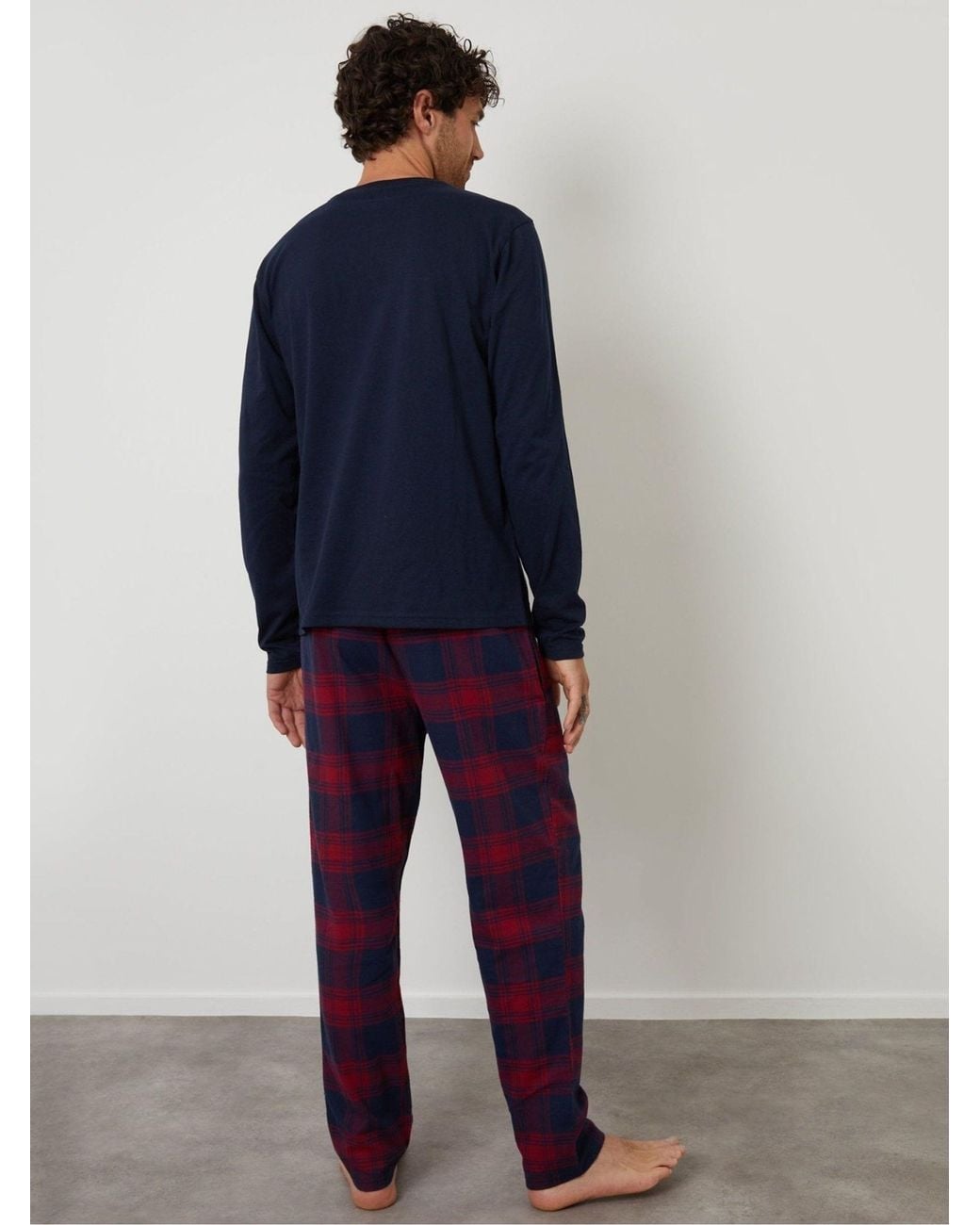 Threadbare Blue Long Check Christmas Pyjamas Set for men