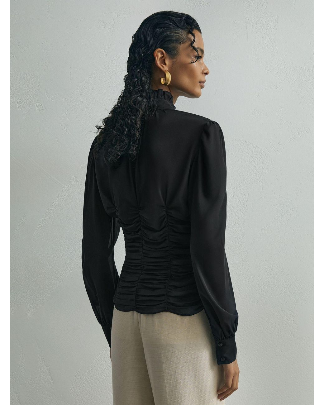 ATELIER Black Silk-Blend Ruffled Blouse
