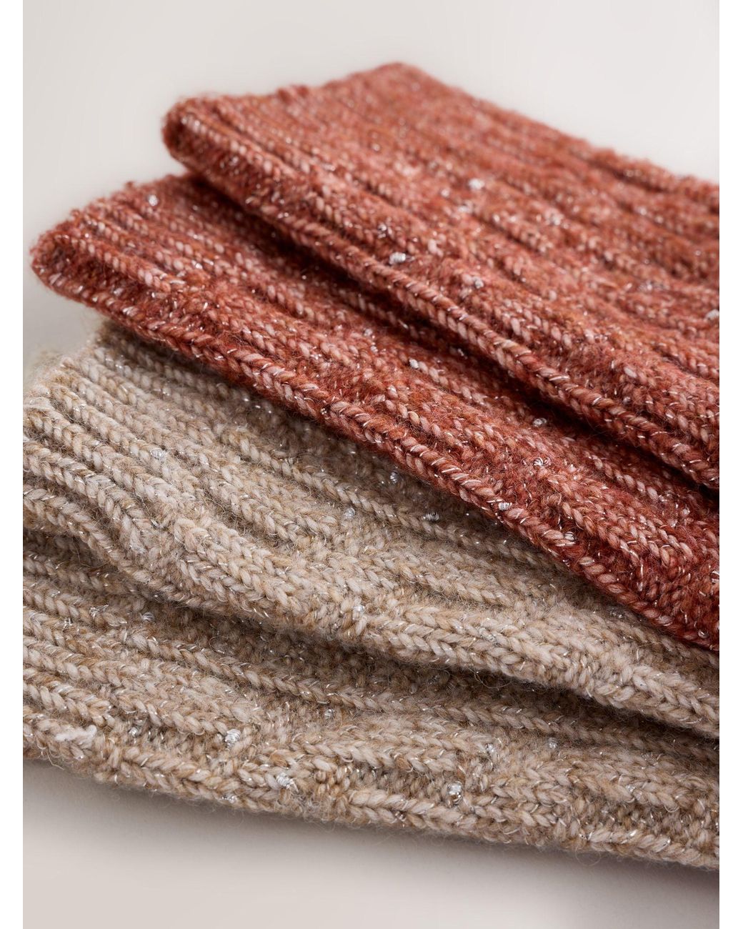 Next Natural Rust/Neutral Sparkle Knitted Ankle Socks 2 Pack
