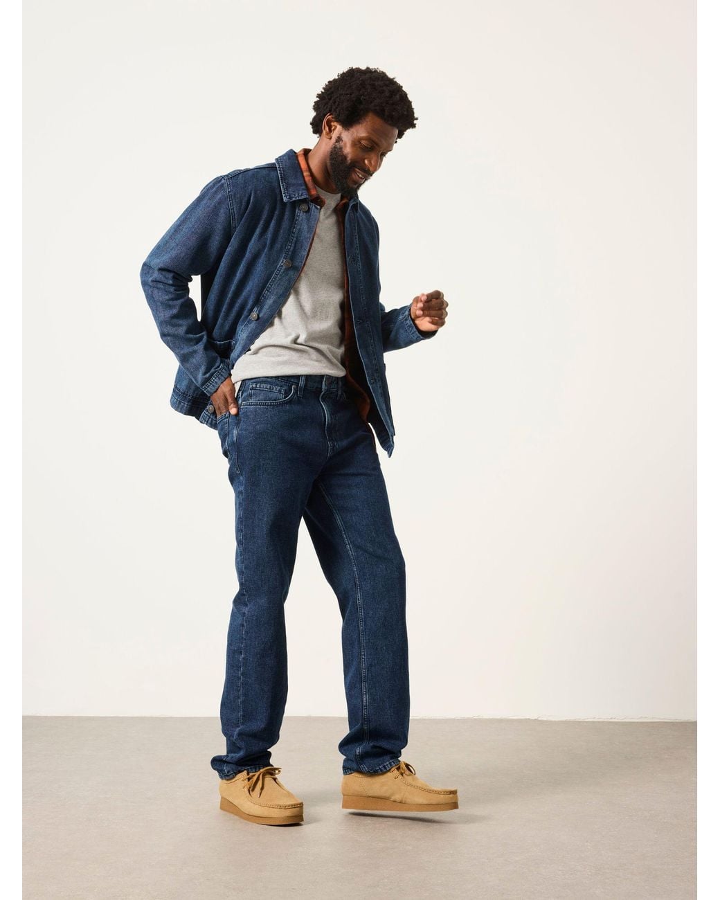 FatFace Blue Relaxed Straight Fit Canvas Weave Jeans for men