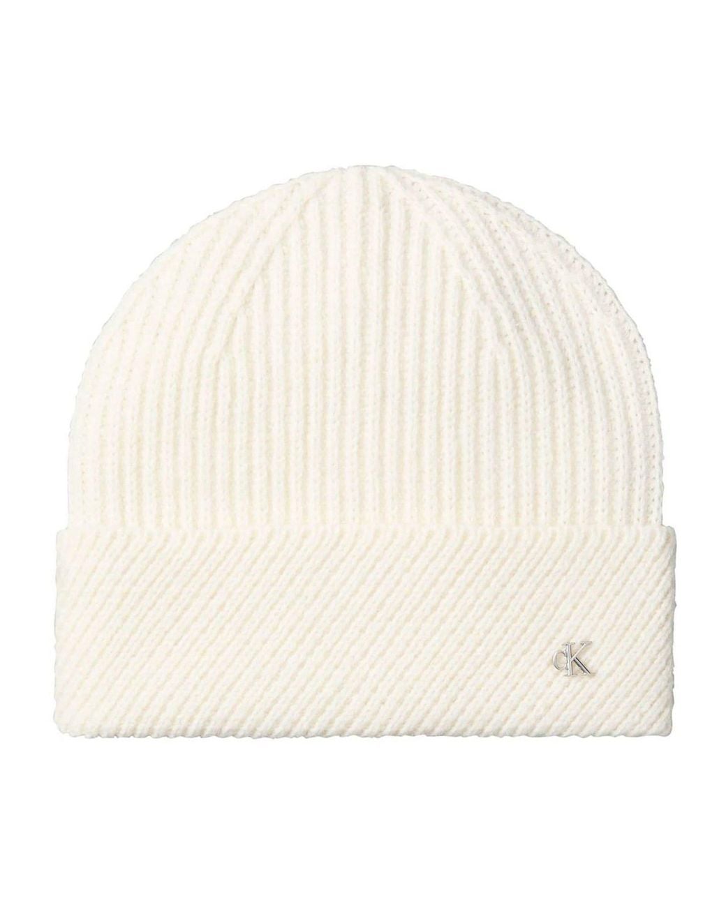 Calvin Klein Natural Wool Blend Monogram Beanie