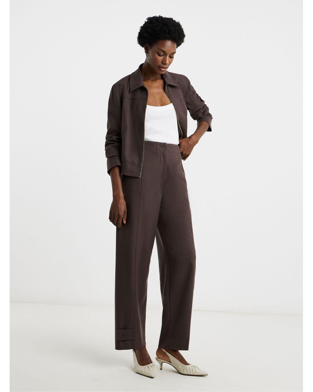 JD Williams Brown Zip Front Herringbone Jacket