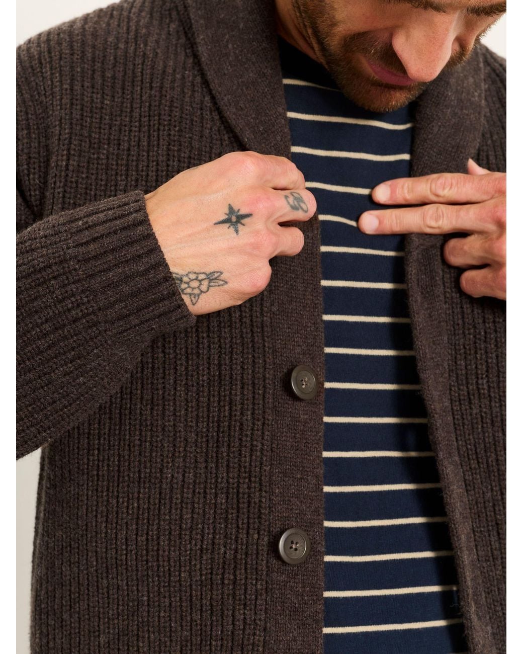 FatFace Brown Fatface Ember Chocolate Shawl Neck Knitted Cardigan for men
