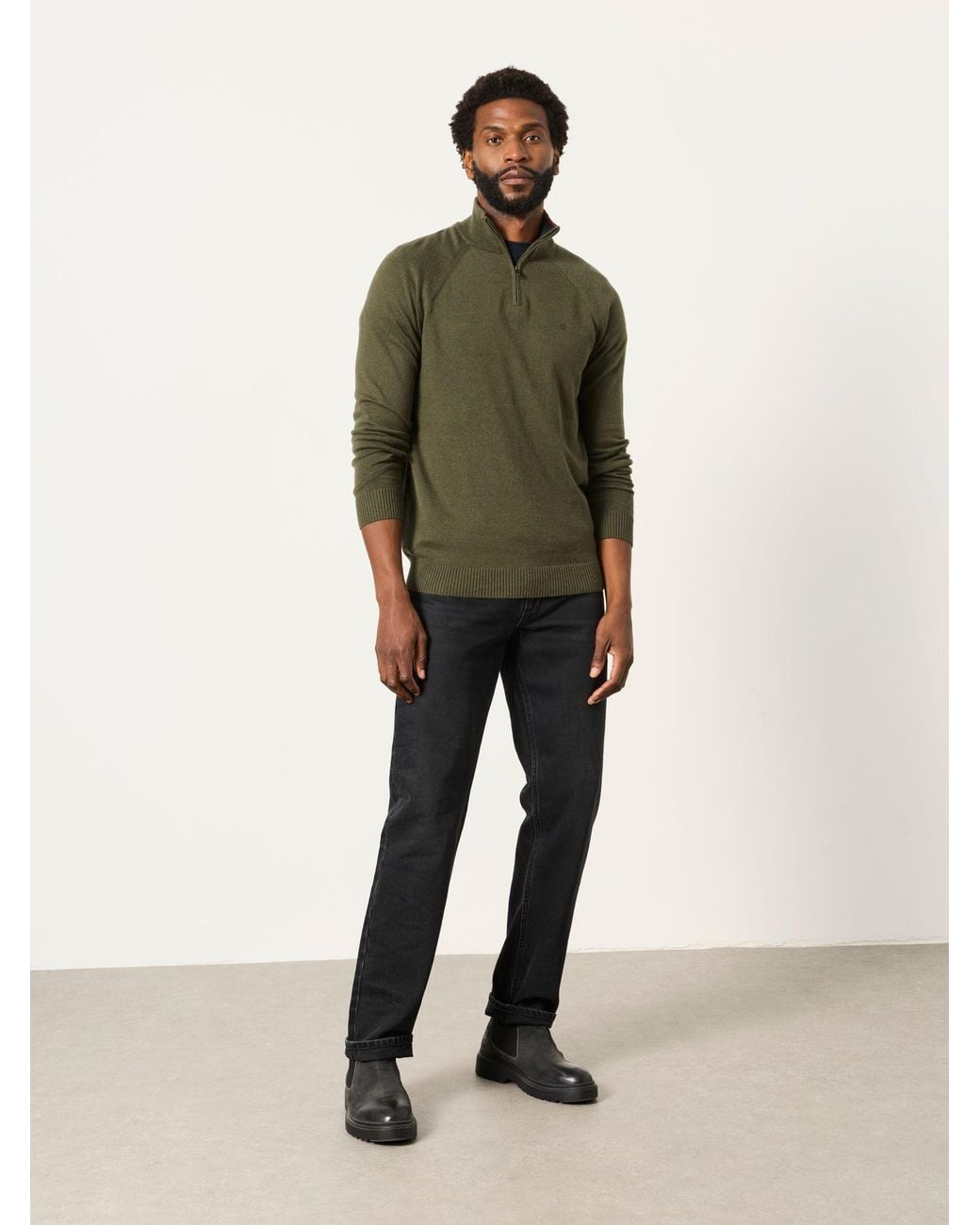 FatFace Green Rye Quarter Zip Knitted Jumper for men