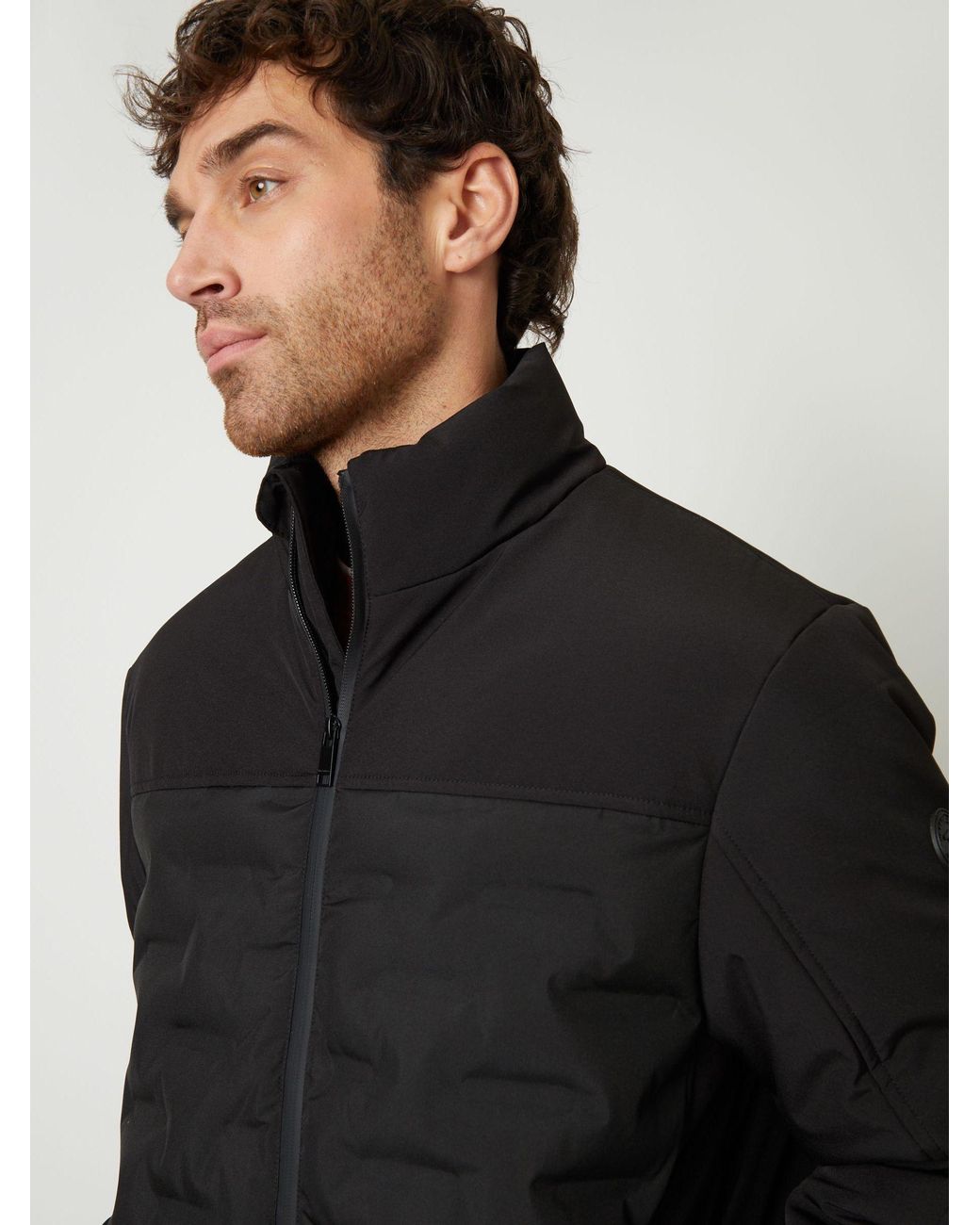 Threadbare Black Quilted Panel Funnel Neck Jacket for men