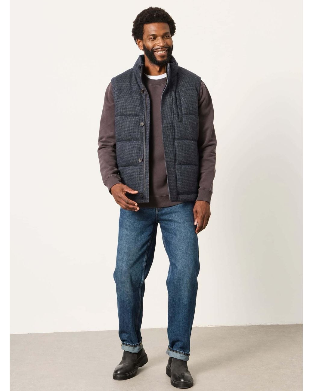 FatFace Blue Tarn Micro Check Wool Mix Gilet for men