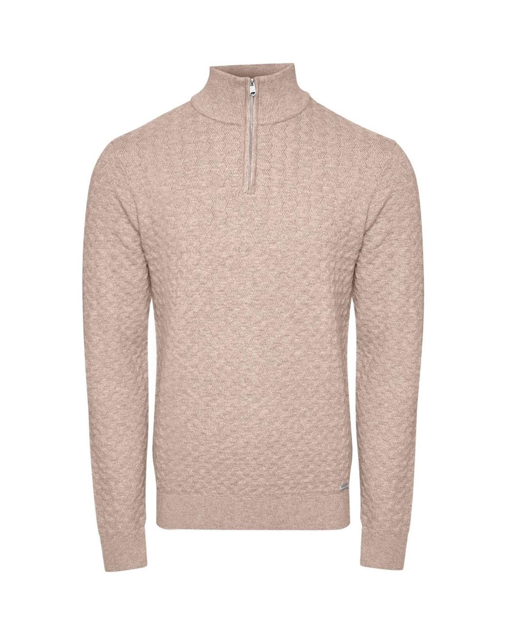Threadbare Pink Textured Cable Knit Quarter Zip Jumper for men