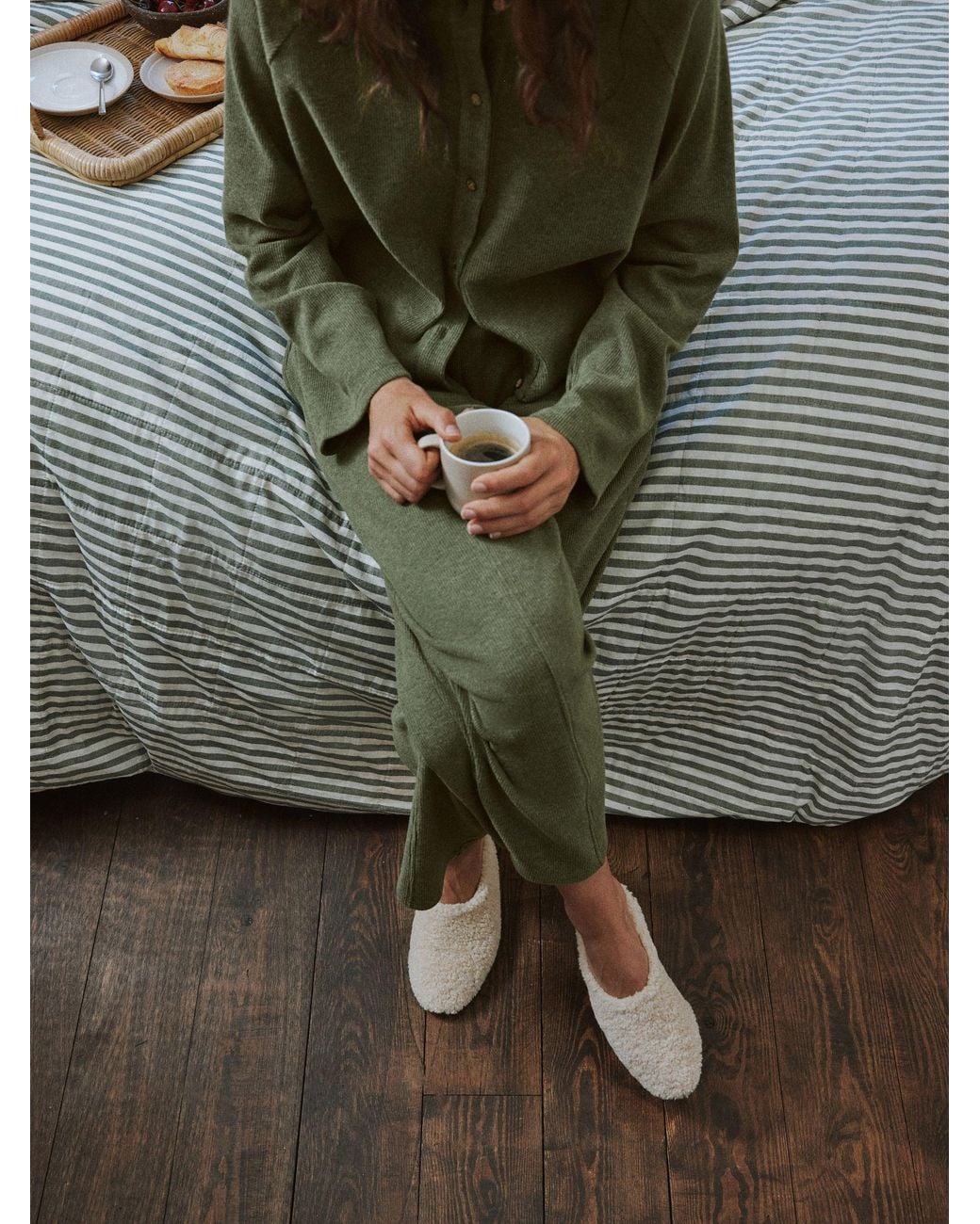 Yard Green Oatmeal Borg Slipper Mules
