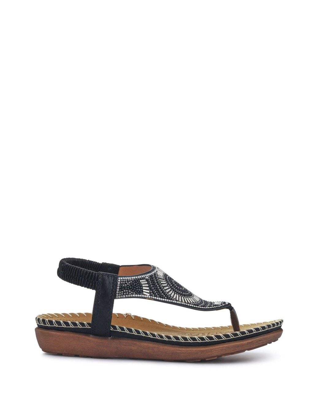 Pavers Black Elasticated Toe-Post Sandals