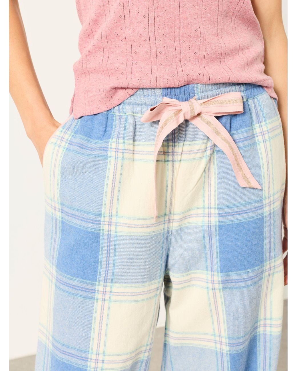 FatFace Blue Lola Large Check Wide Leg Pyjama Bottoms