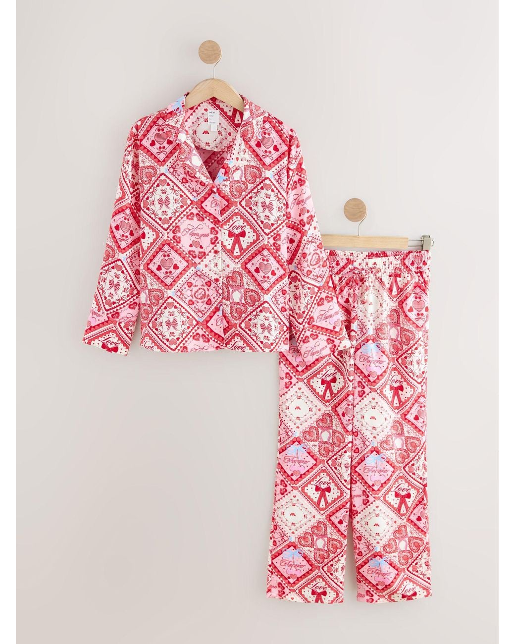 Next Pink Bows Satin Button Through Pyjamas