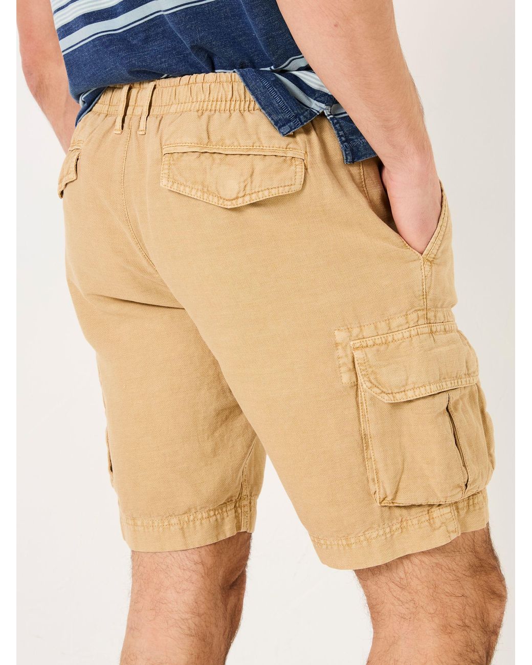 FatFace Blue Cotton Linen Cargo Shorts for men