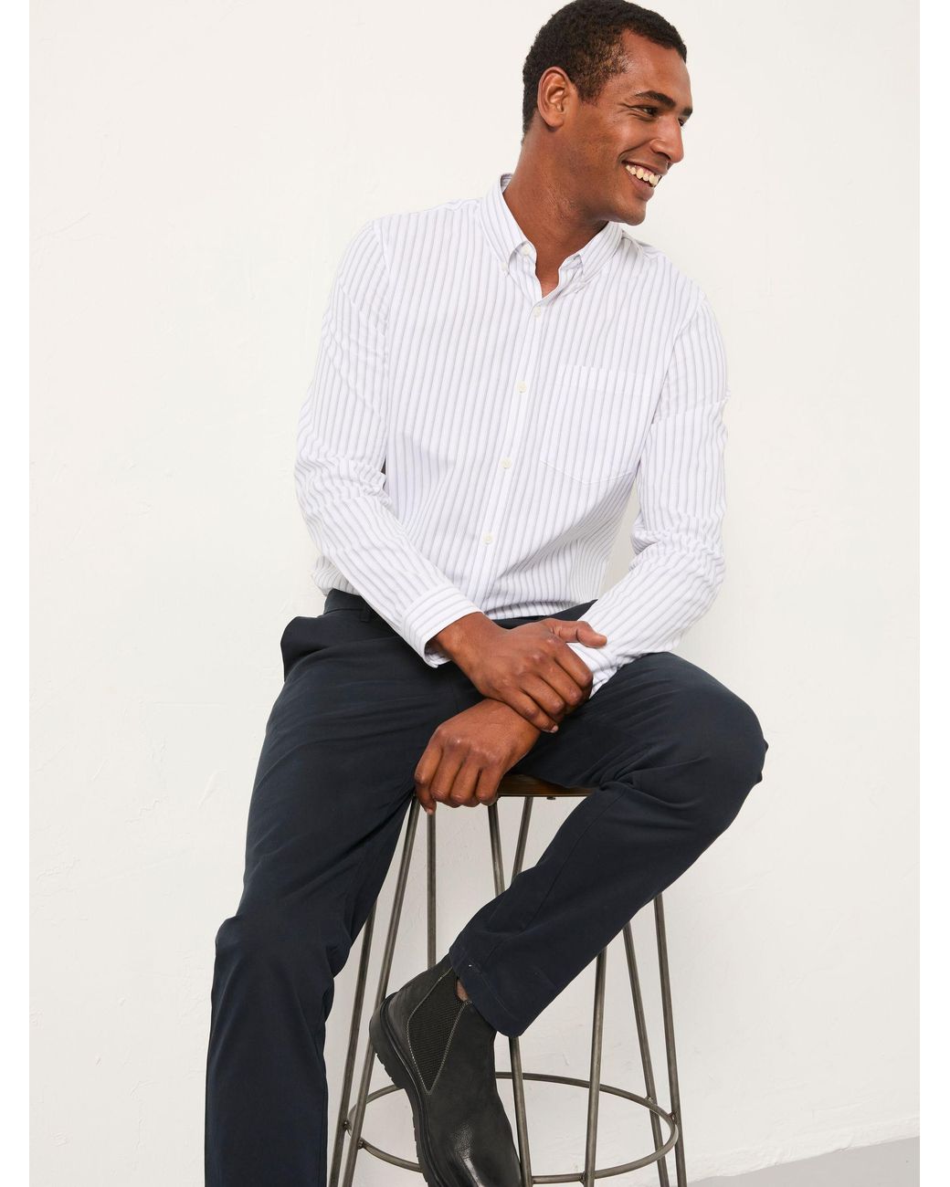 FatFace White Foston Long Sleeve Stripe Shirt for men
