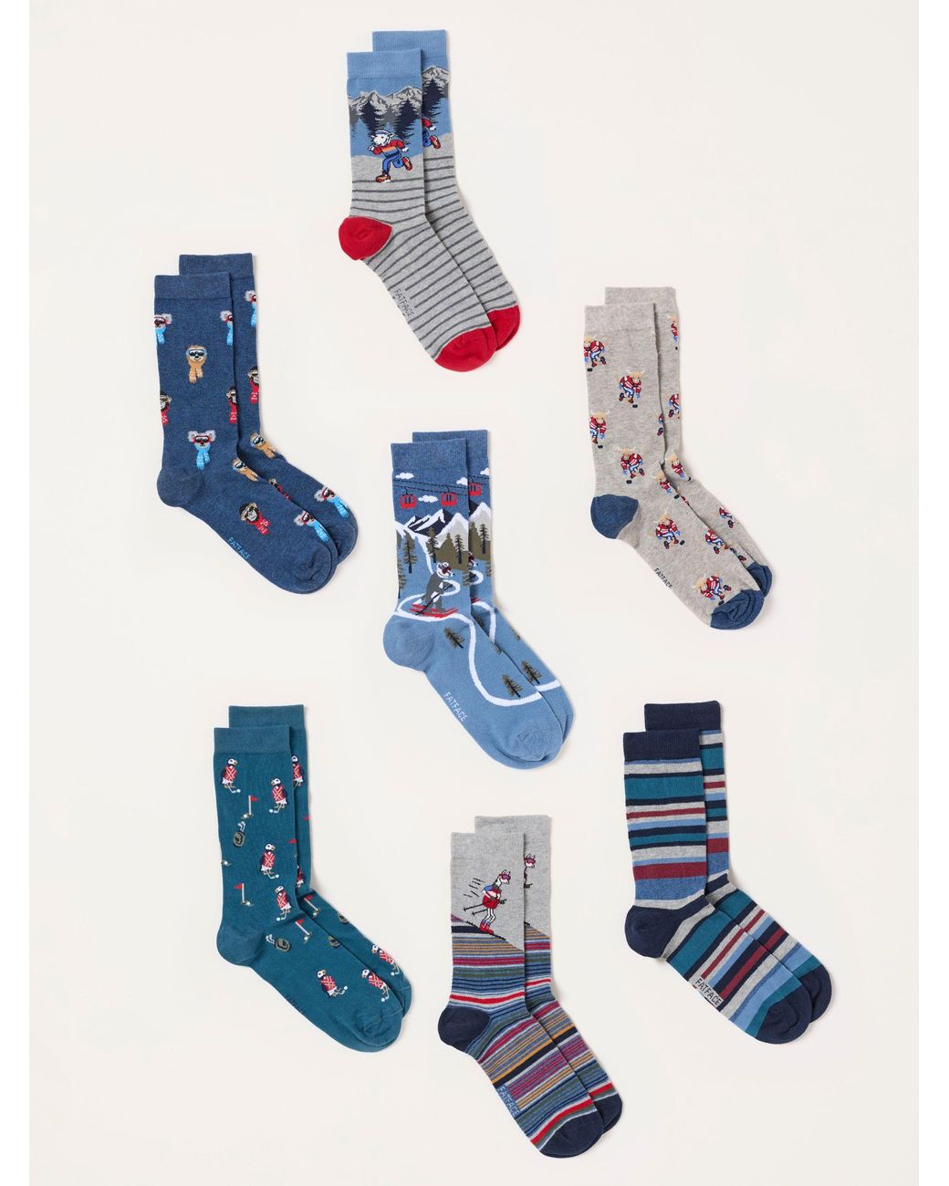 FatFace Green Fatface 7 Pack Multi Sport Animal Socks for men