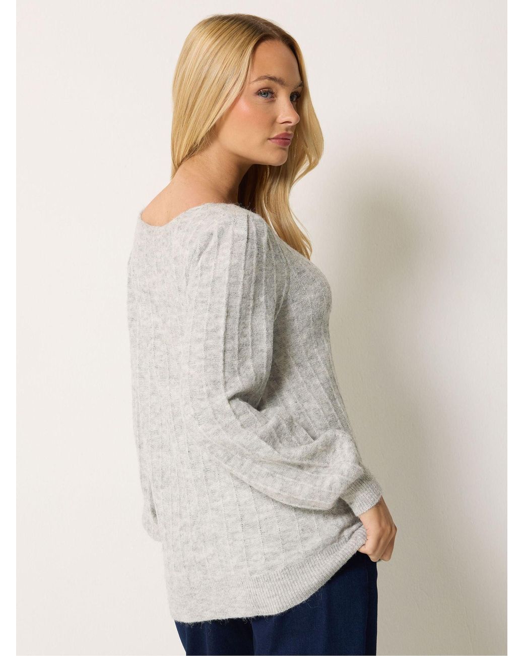 M Com White Slash Neck Ribbed Jumper