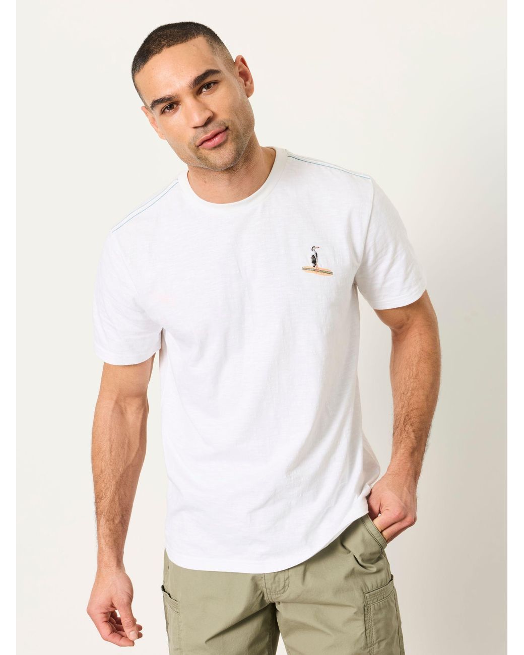 FatFace White Embroidered Bird Graphic Tshirt for men