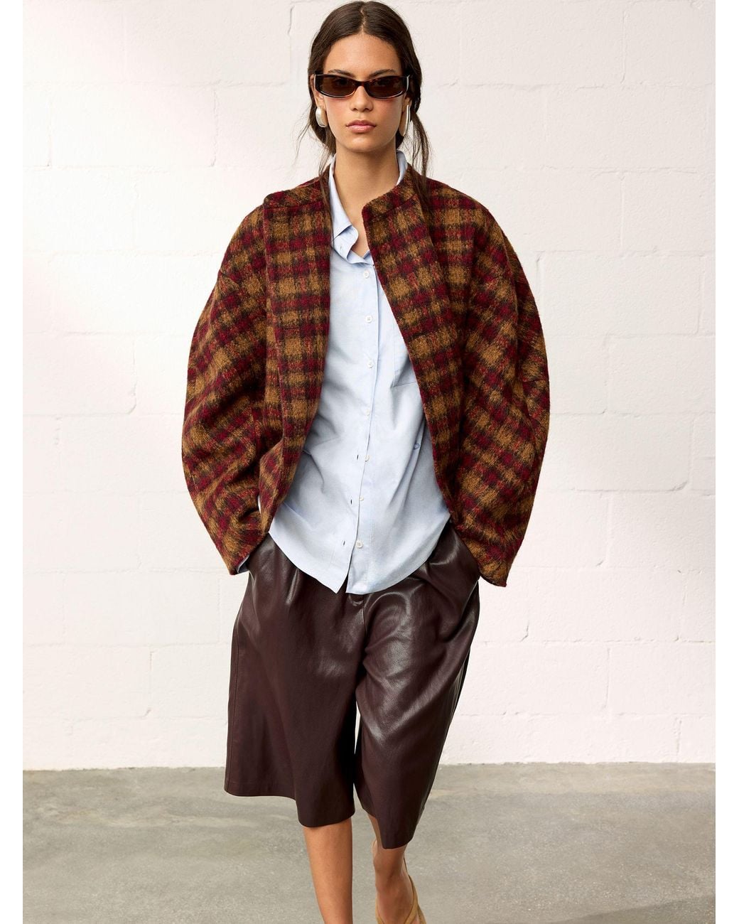 BHOEM Brown Multi Checked Mao Collar Jacket With Wool