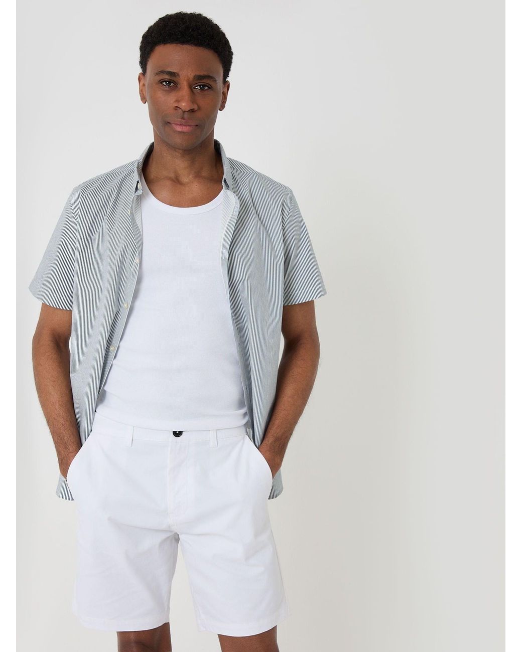 Threadbare White Stretch Chino Shorts for men