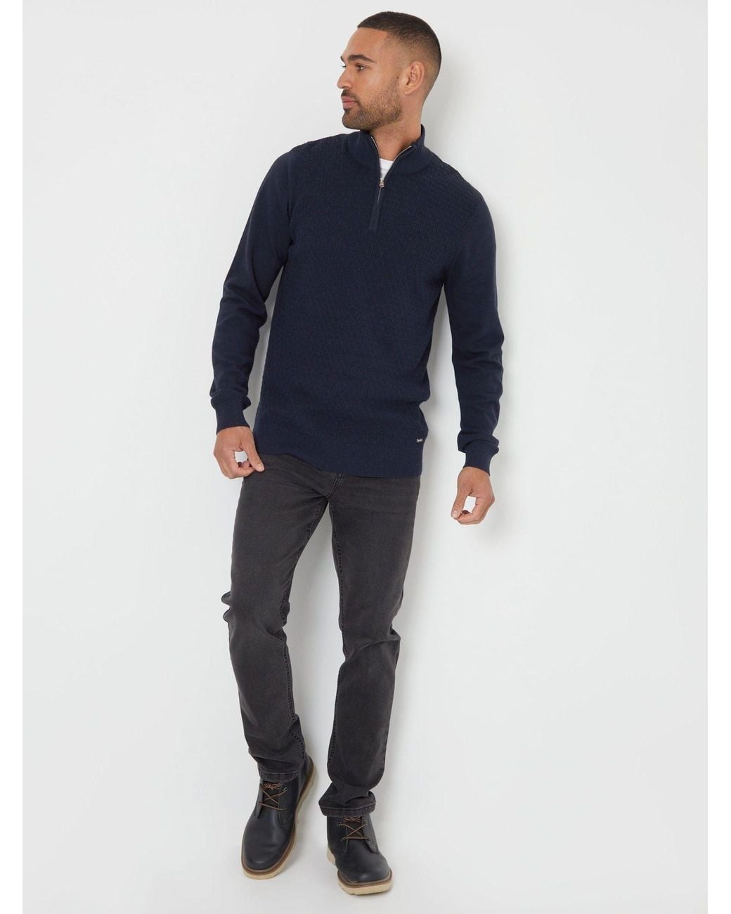 Threadbare Blue Mini Cable Knit Quarter Zip Jumper for men