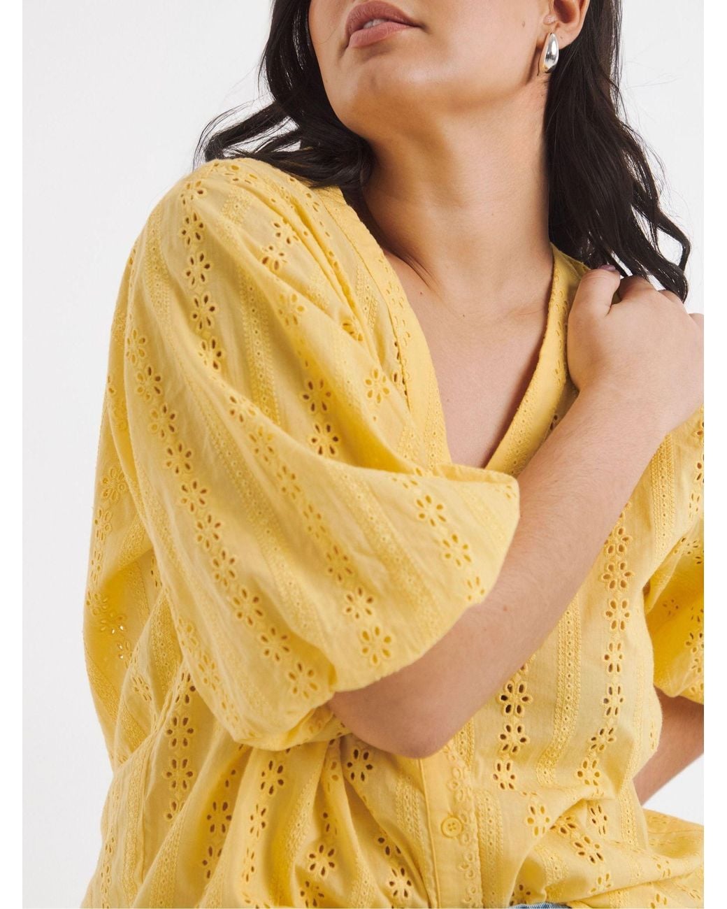 Simply Be Blue Broderie Button Down Blouse