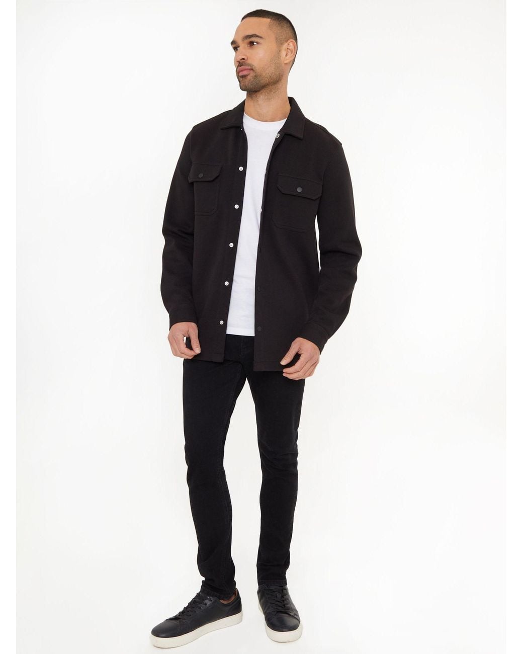 Threadbare Black Twill Button Up Shacket for men