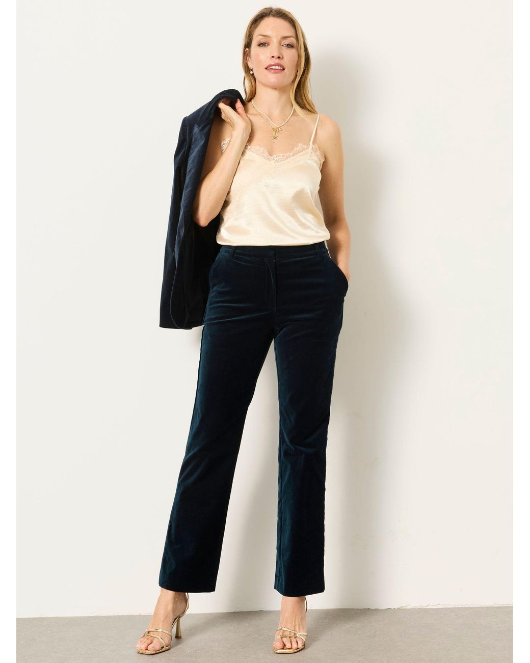 FatFace Blue Mabel Velvet Tailored Trousers