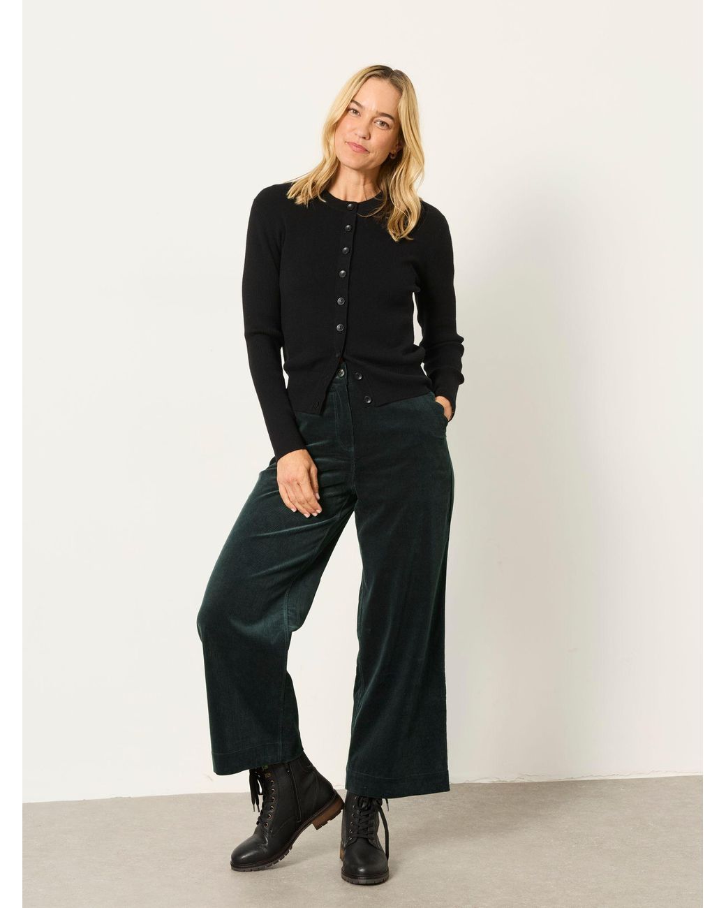 FatFace Black Hove Wide Leg Cord Trousers
