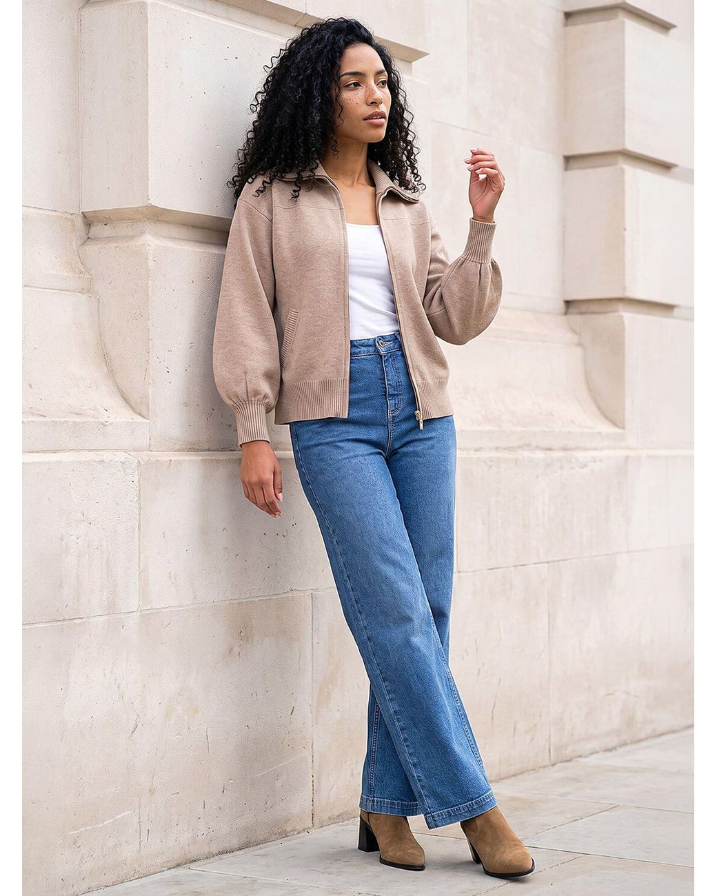Roman Natural Knitted Bomber Jacket