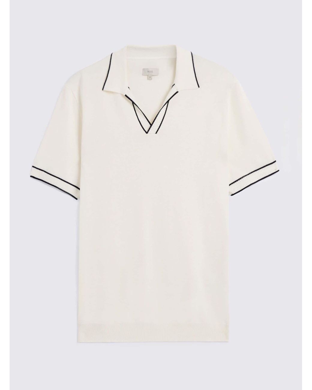 Moss Bros White Contrast Placket Skipper Polo Shirt for men