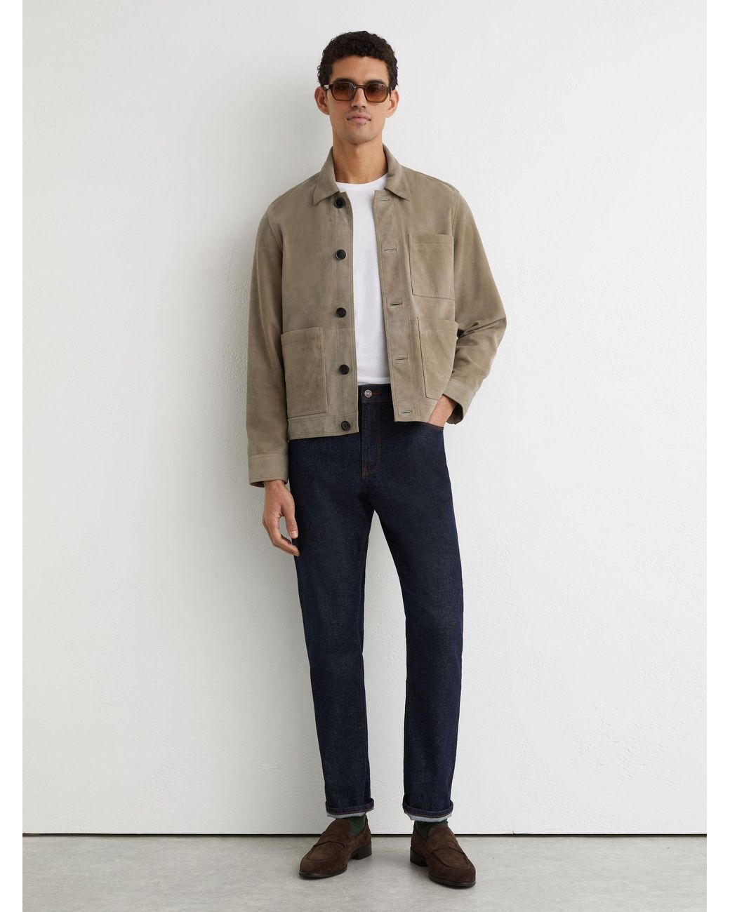 Reiss Natural Suede Patch-Pocket Worker Jacket for men