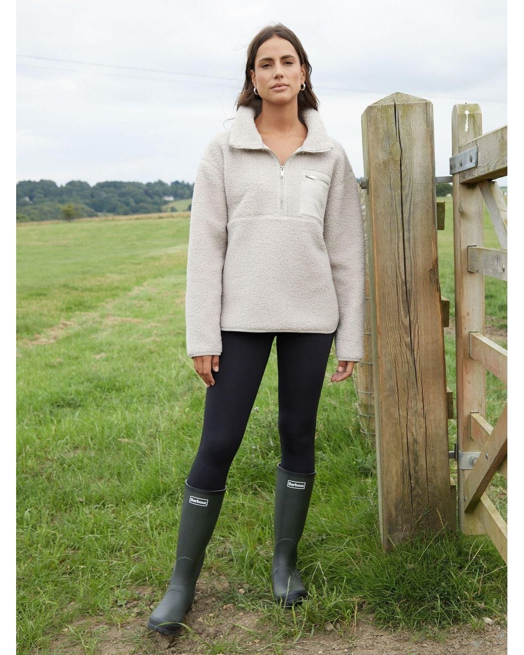 Threadbare White Mushroom Borg Half Zip Fleece