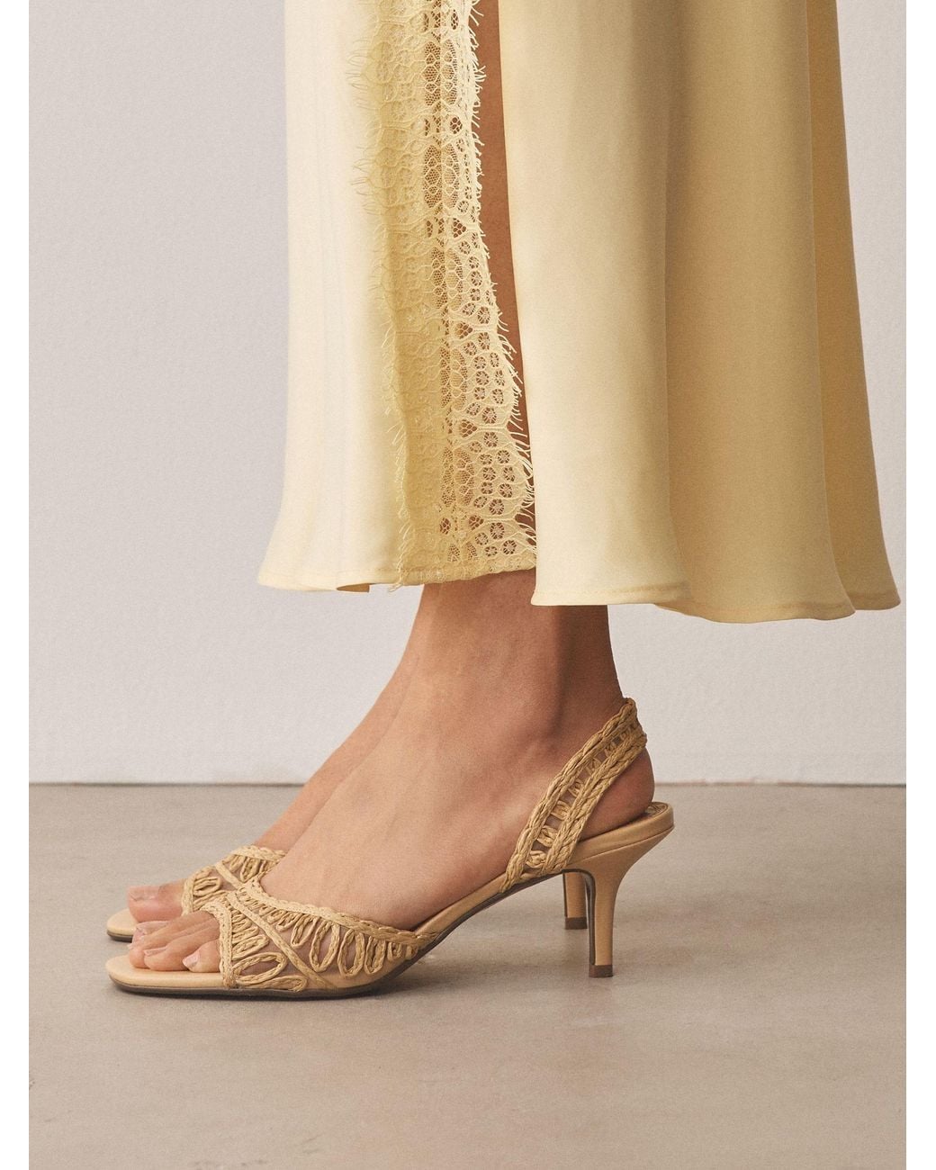 Next Natural Raffia Peep Toe Heeled Sandals