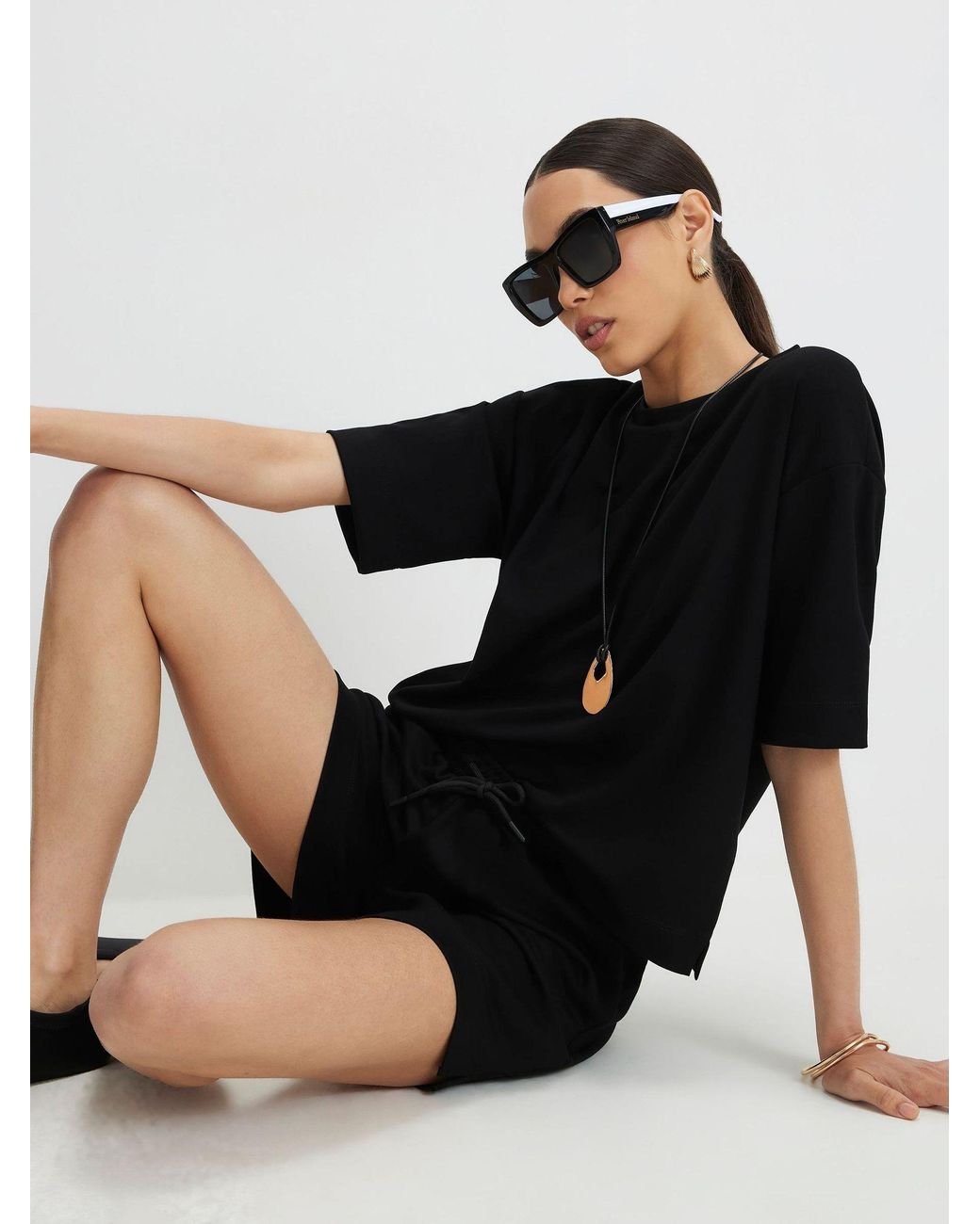 River Island Black Drawstring Shorts