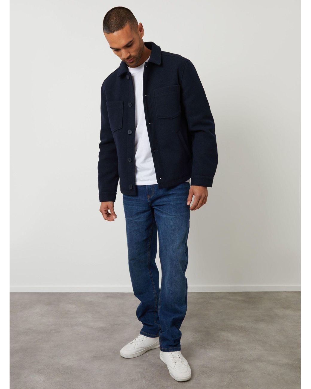 Threadbare Blue Faux Wool Button Up Quilted Shacket for men