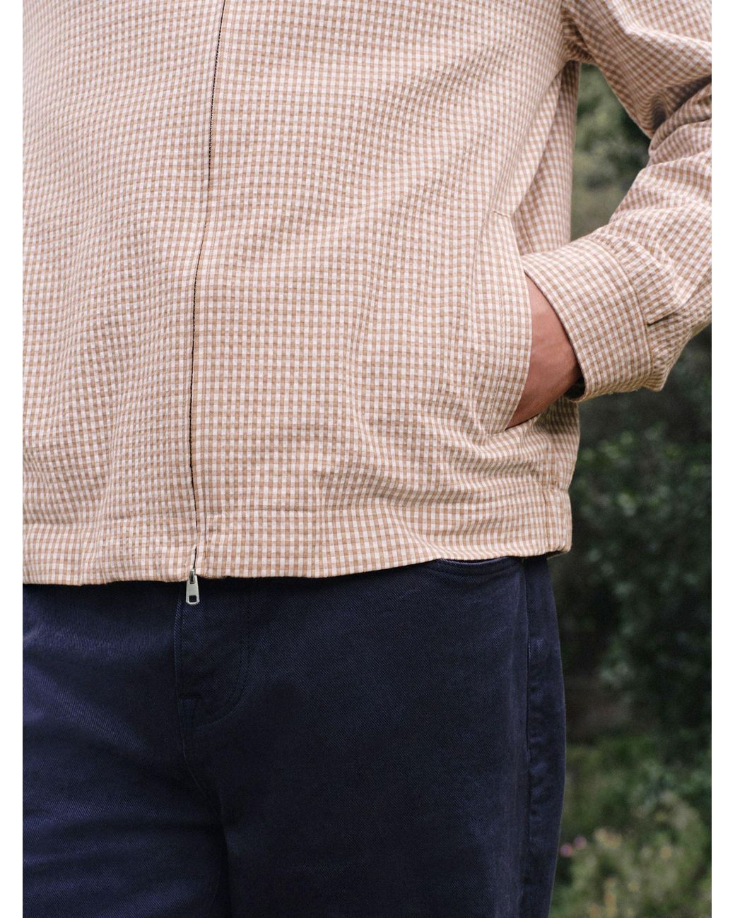 Next Natural Textured Gingham Zip Through Jacket for men