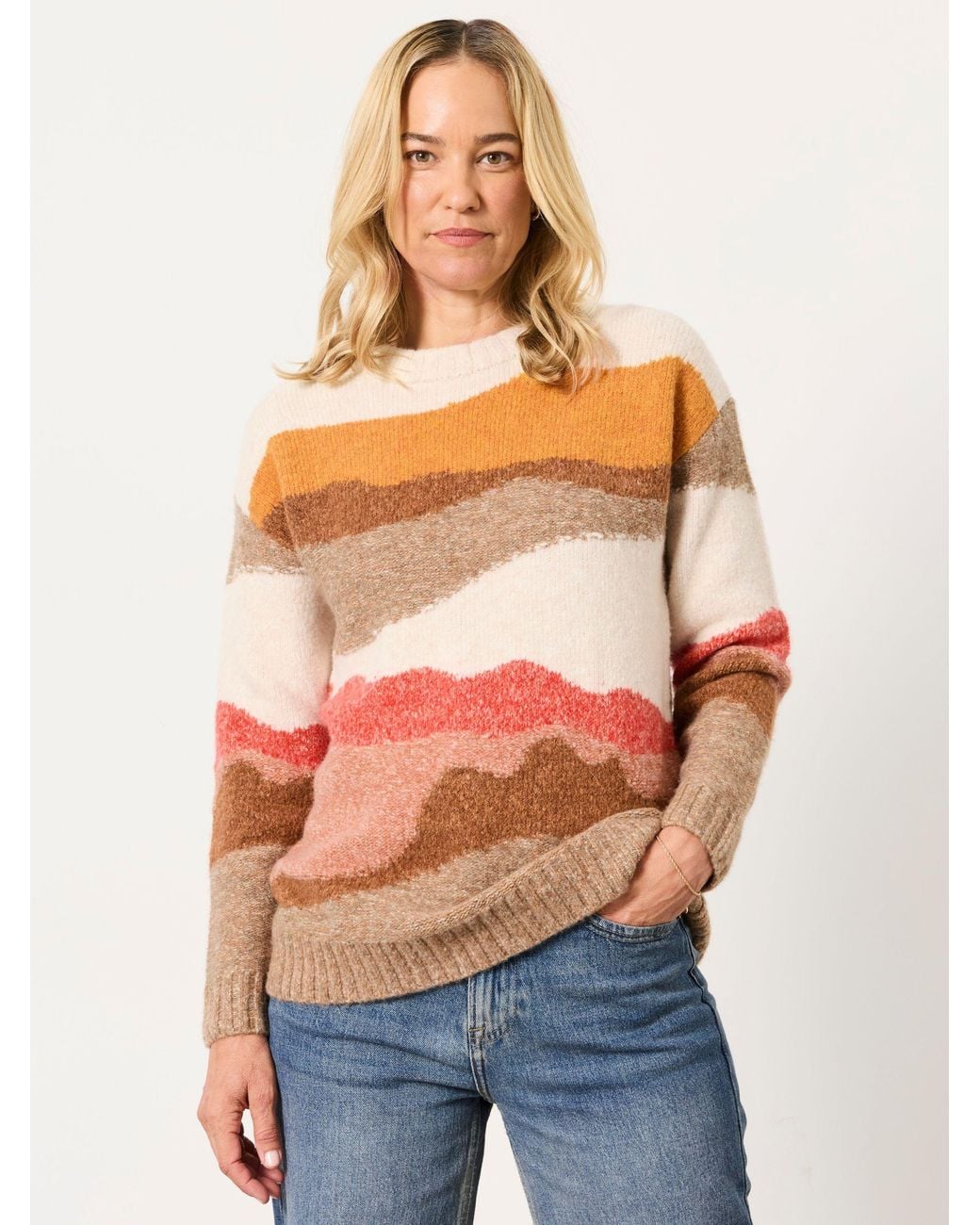 FatFace Natural Landscape Scene Knitted Crew Jumper