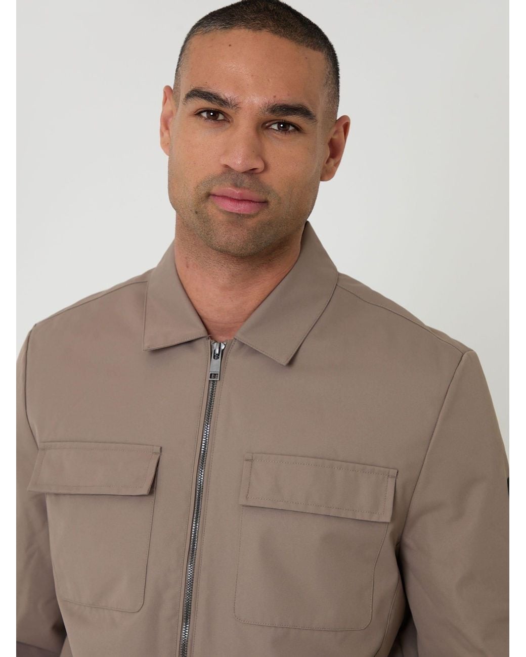 Threadbare Natural Showerproof Padded Collared Zip Up Jacket for men