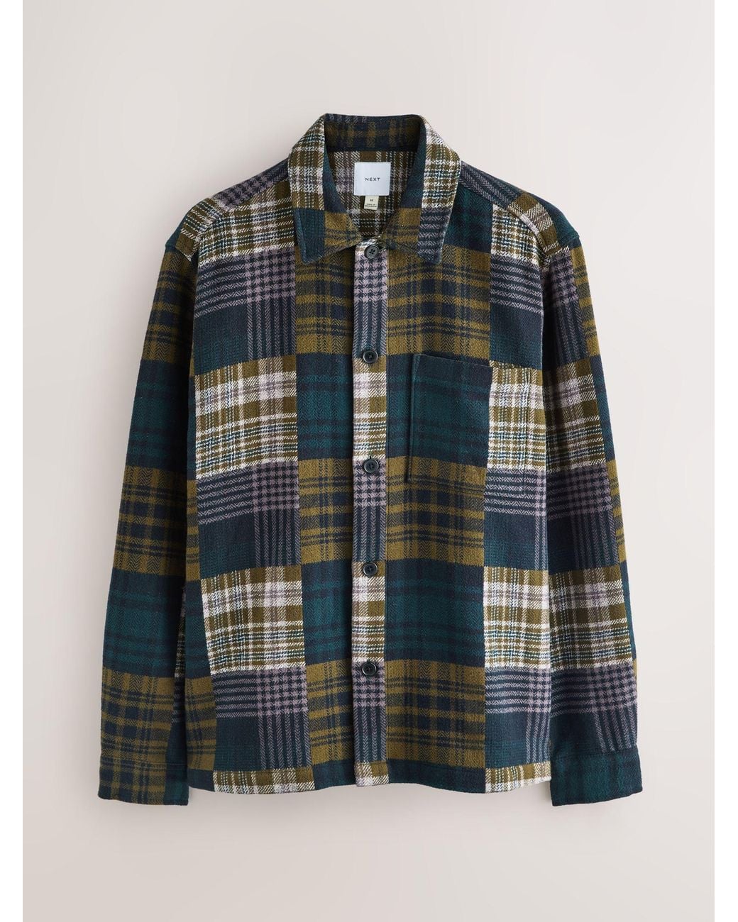 Next Green Patchwork Style Check Shacket for men