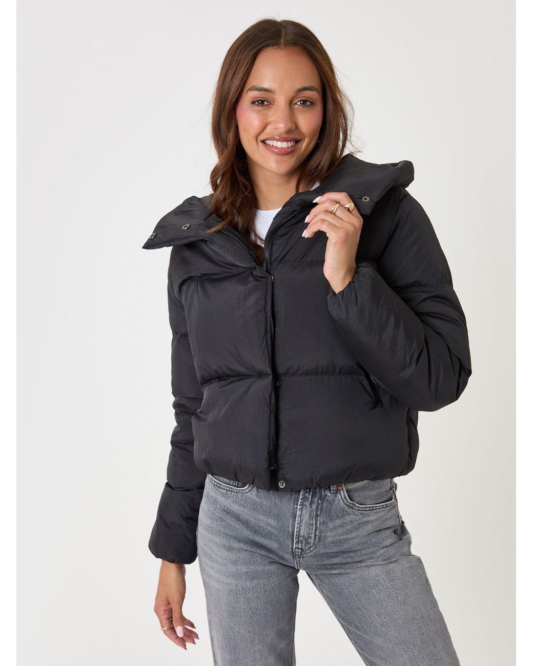 Threadbare Blue Showerproof Cropped Puffer Coat