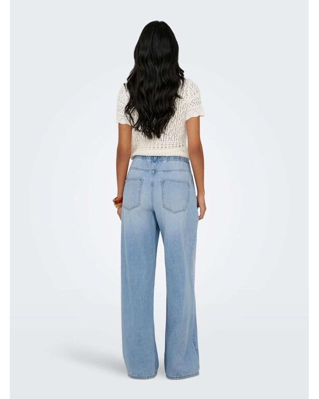 ONLY Blue Pull Up Draw String Soft Denim Trousers