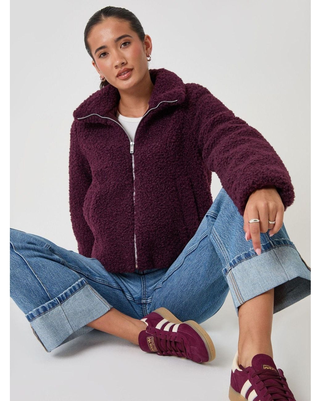 Threadbare Purple Funnel Neck Borg Bomber Jacket
