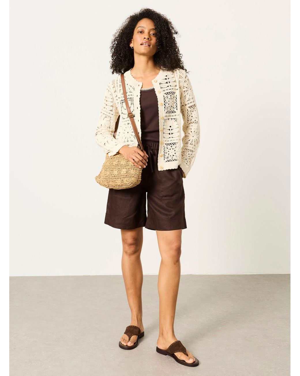 FatFace Natural Daisy Crochet Cardigan
