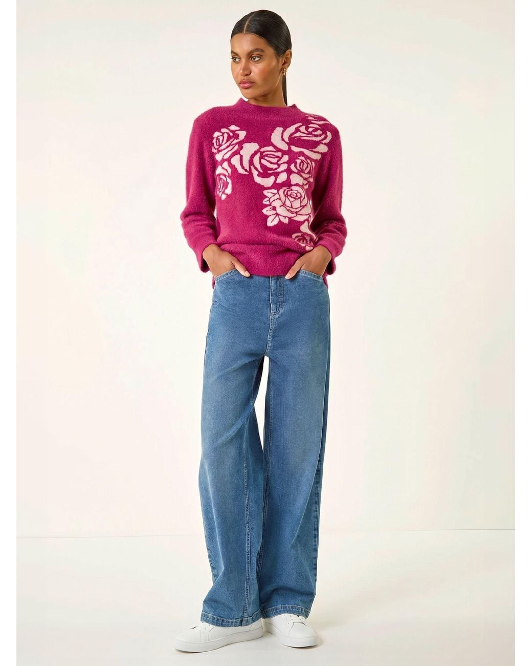 Roman Contrast Rose Knit Jumper in Pink | Lyst