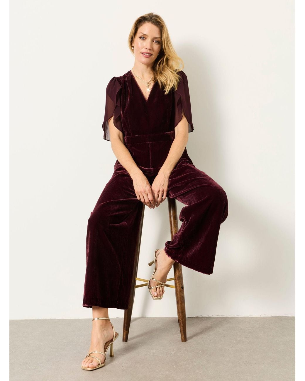 FatFace Red Fatface Wine Petite Opal Velvet Jumpsuit