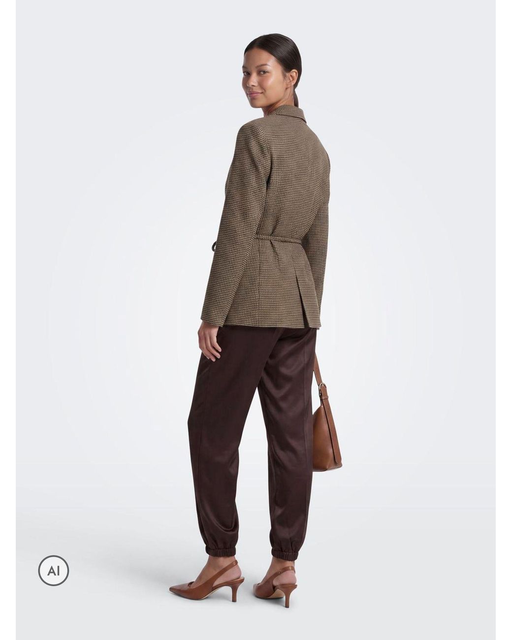 ONLY Brown Belted Check Blazer