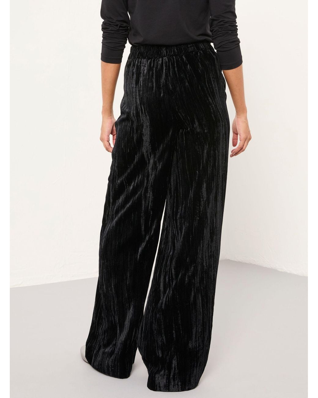 FatFace Black Hetty Wide Leg Crinkle Velvet Trousers